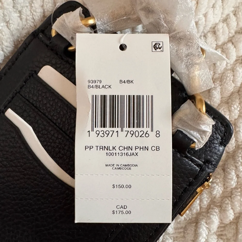 Coach NWT Turnlock Chain Phone Crossbody Bag Black Pebble Leather - Picture 3 of 11